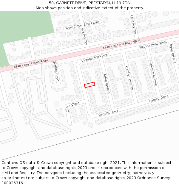 50, GARNETT DRIVE, PRESTATYN, LL19 7DN: Location map and indicative extent of plot