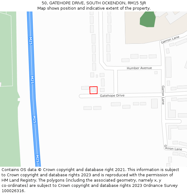 50, GATEHOPE DRIVE, SOUTH OCKENDON, RM15 5JR: Location map and indicative extent of plot