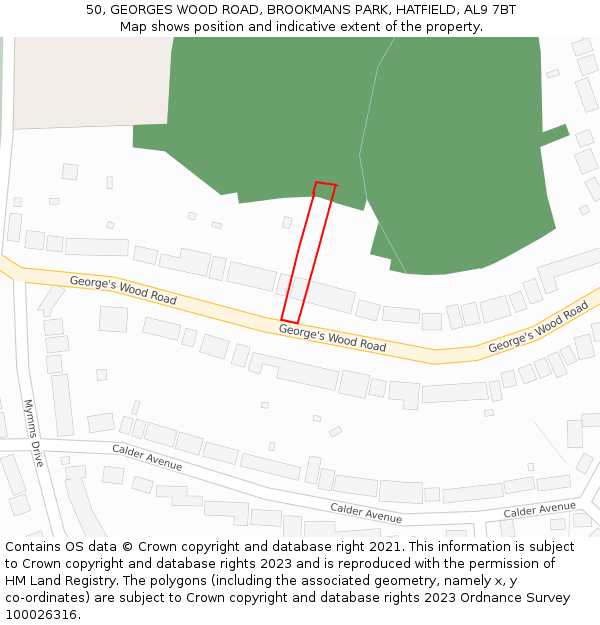 50, GEORGES WOOD ROAD, BROOKMANS PARK, HATFIELD, AL9 7BT: Location map and indicative extent of plot