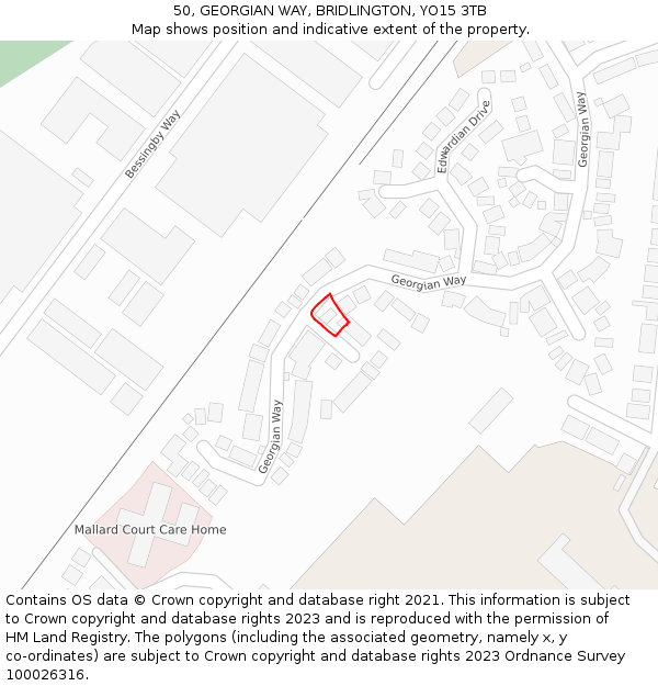 50, GEORGIAN WAY, BRIDLINGTON, YO15 3TB: Location map and indicative extent of plot