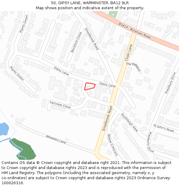 50, GIPSY LANE, WARMINSTER, BA12 9LR: Location map and indicative extent of plot