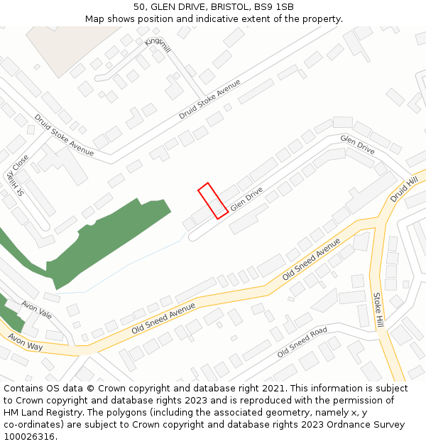 50, GLEN DRIVE, BRISTOL, BS9 1SB: Location map and indicative extent of plot