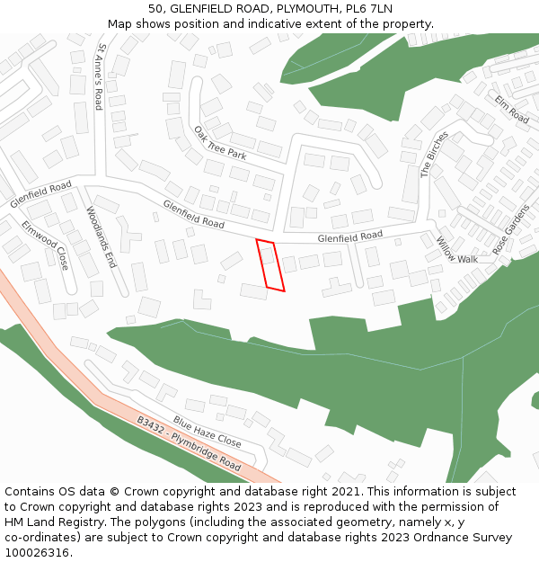 50, GLENFIELD ROAD, PLYMOUTH, PL6 7LN: Location map and indicative extent of plot