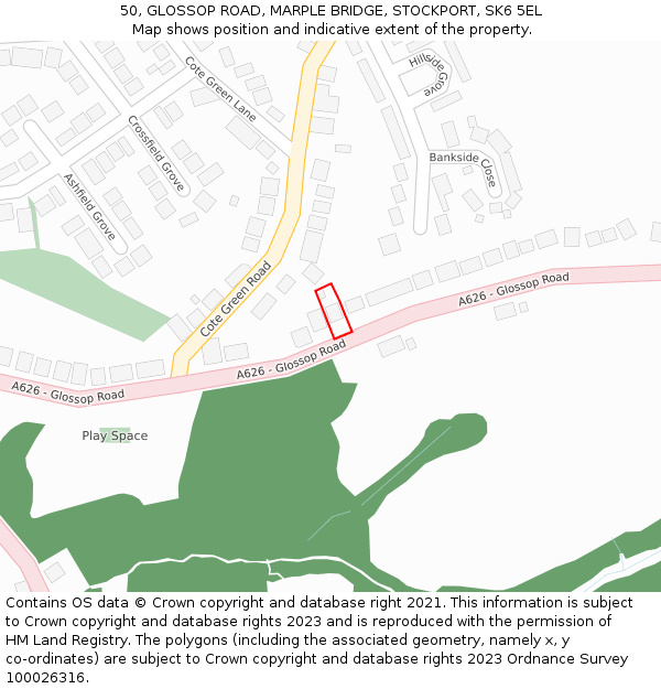 50, GLOSSOP ROAD, MARPLE BRIDGE, STOCKPORT, SK6 5EL: Location map and indicative extent of plot