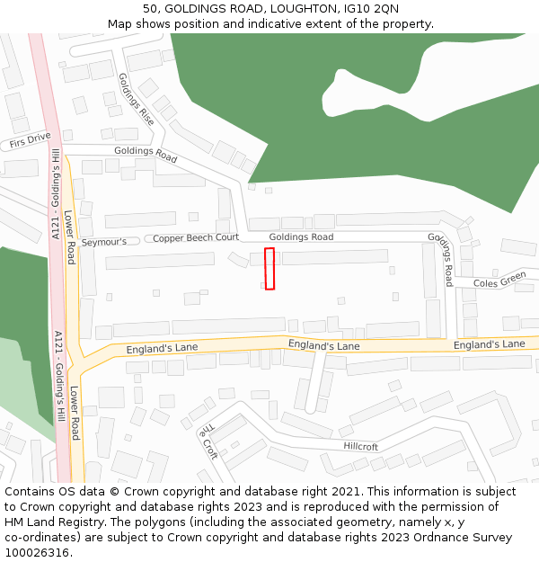 50, GOLDINGS ROAD, LOUGHTON, IG10 2QN: Location map and indicative extent of plot