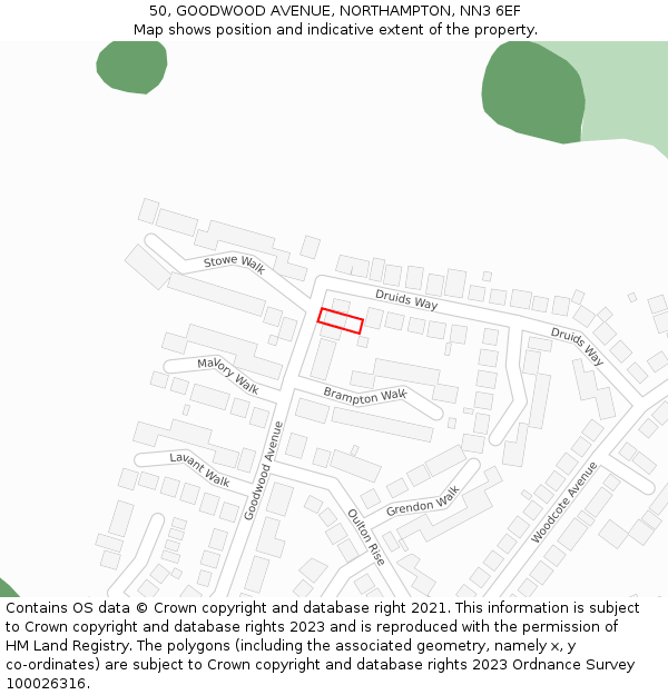50, GOODWOOD AVENUE, NORTHAMPTON, NN3 6EF: Location map and indicative extent of plot