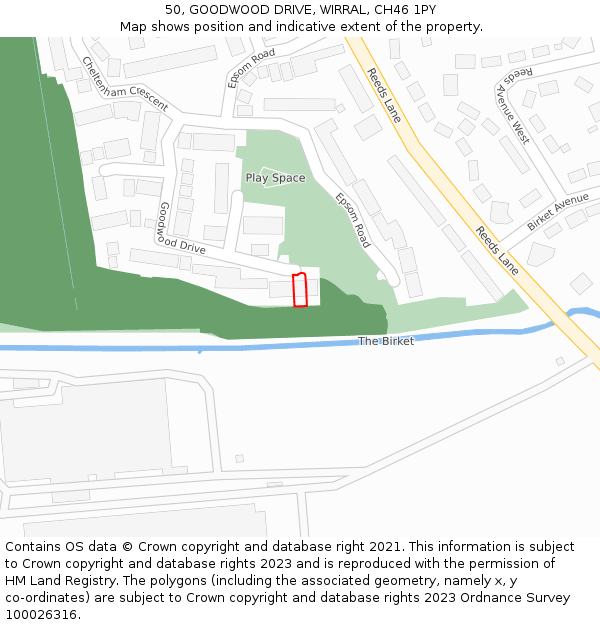 50, GOODWOOD DRIVE, WIRRAL, CH46 1PY: Location map and indicative extent of plot