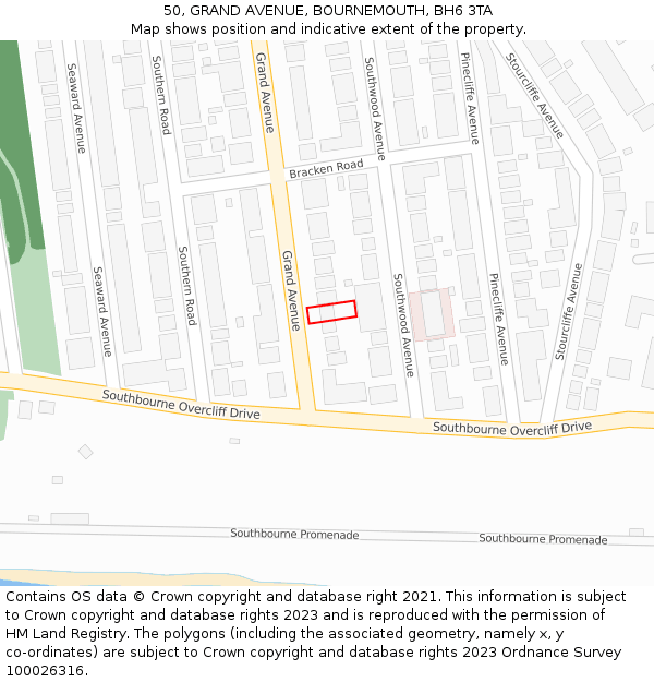 50, GRAND AVENUE, BOURNEMOUTH, BH6 3TA: Location map and indicative extent of plot