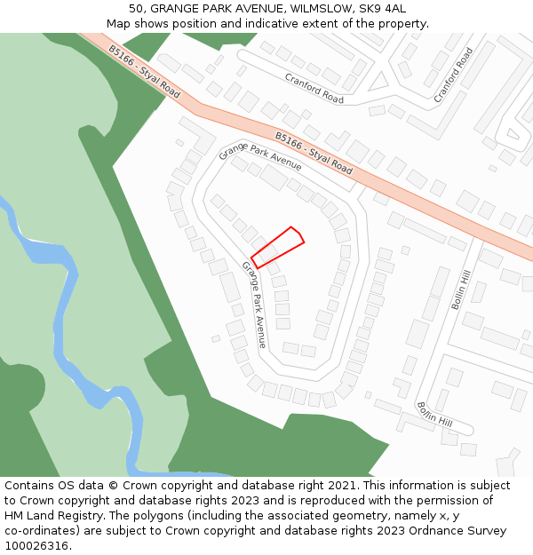 50, GRANGE PARK AVENUE, WILMSLOW, SK9 4AL: Location map and indicative extent of plot