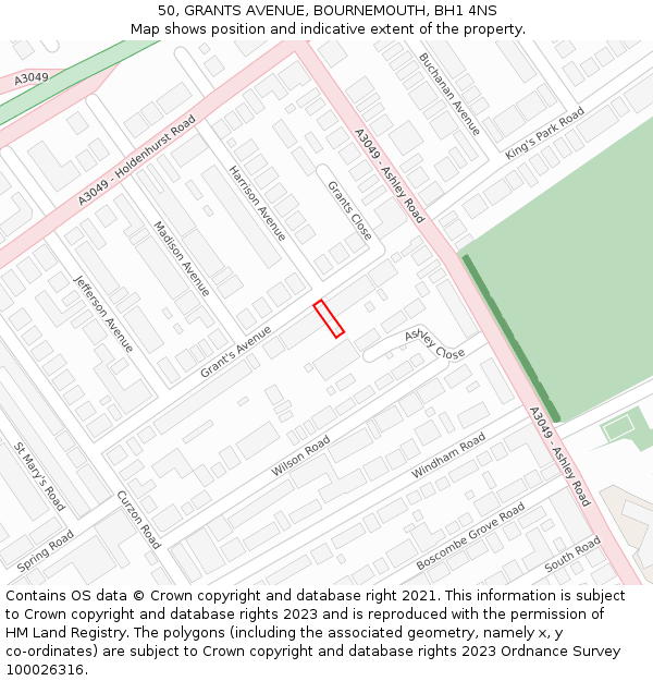 50, GRANTS AVENUE, BOURNEMOUTH, BH1 4NS: Location map and indicative extent of plot