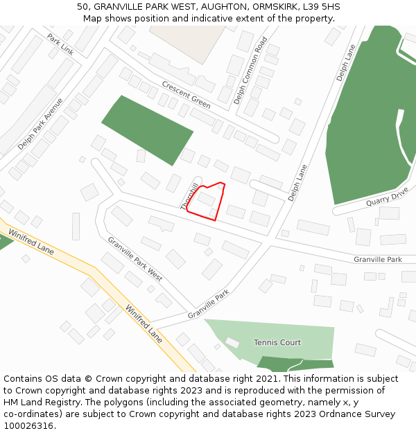50, GRANVILLE PARK WEST, AUGHTON, ORMSKIRK, L39 5HS: Location map and indicative extent of plot