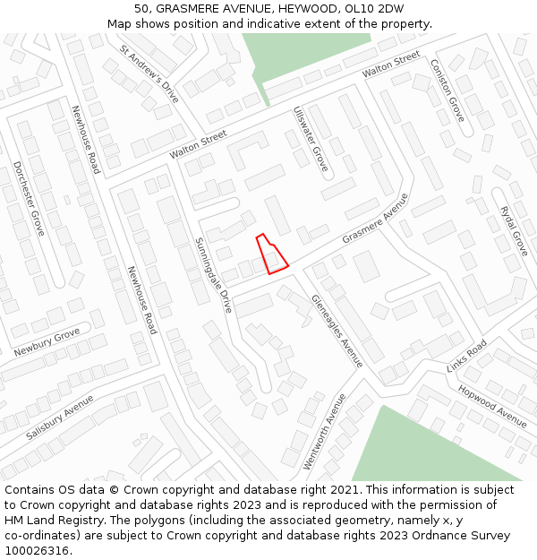 50, GRASMERE AVENUE, HEYWOOD, OL10 2DW: Location map and indicative extent of plot