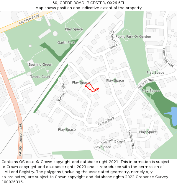 50, GREBE ROAD, BICESTER, OX26 6EL: Location map and indicative extent of plot