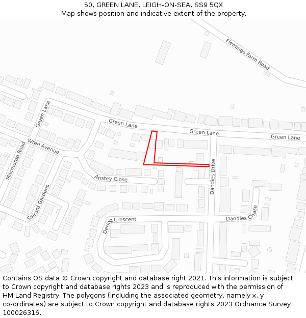 50, GREEN LANE, LEIGH-ON-SEA, SS9 5QX: Location map and indicative extent of plot