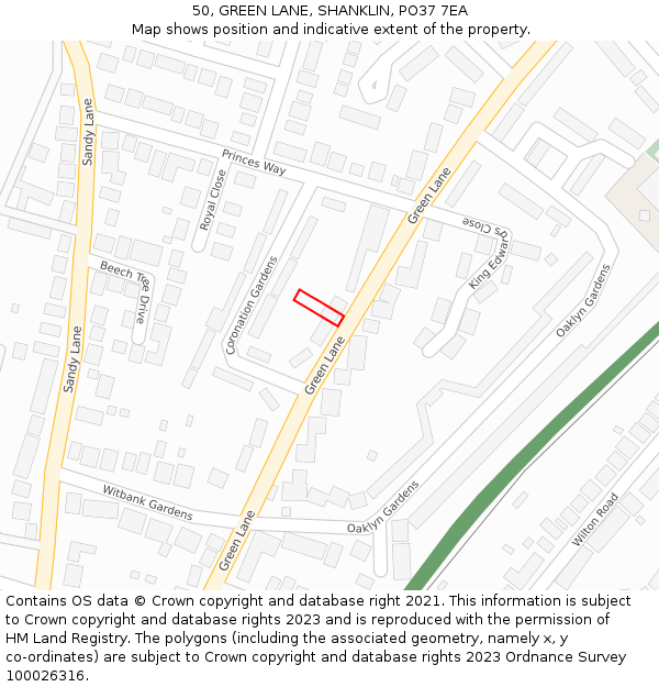 50, GREEN LANE, SHANKLIN, PO37 7EA: Location map and indicative extent of plot