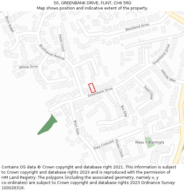 50, GREENBANK DRIVE, FLINT, CH6 5RG: Location map and indicative extent of plot