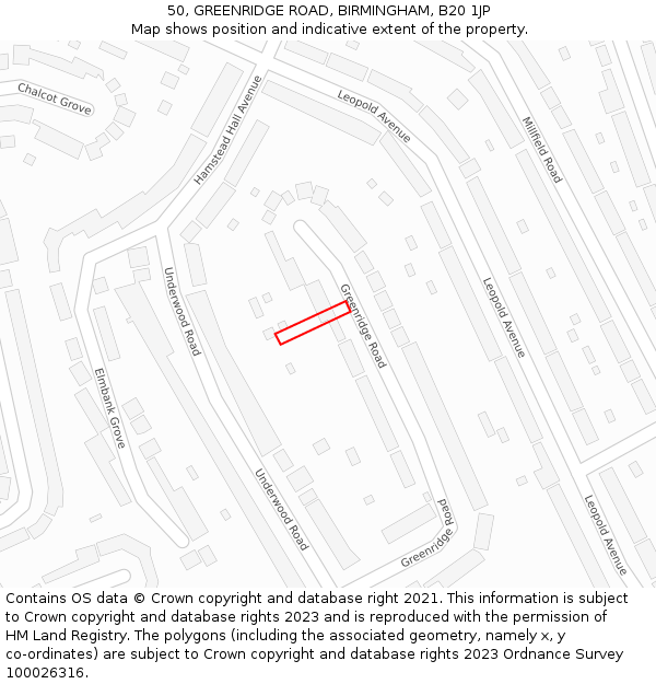 50, GREENRIDGE ROAD, BIRMINGHAM, B20 1JP: Location map and indicative extent of plot
