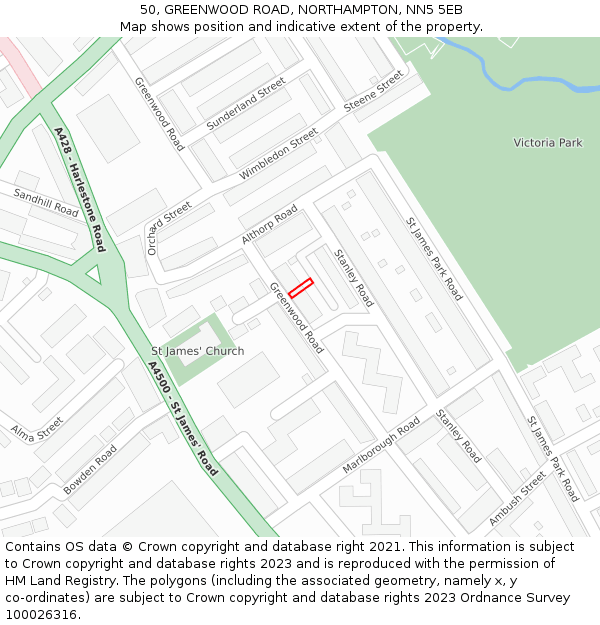 50, GREENWOOD ROAD, NORTHAMPTON, NN5 5EB: Location map and indicative extent of plot