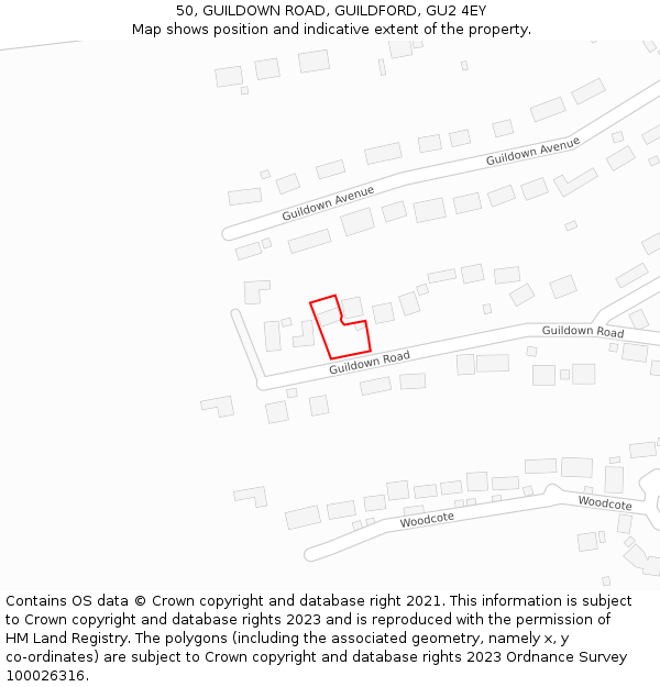 50, GUILDOWN ROAD, GUILDFORD, GU2 4EY: Location map and indicative extent of plot