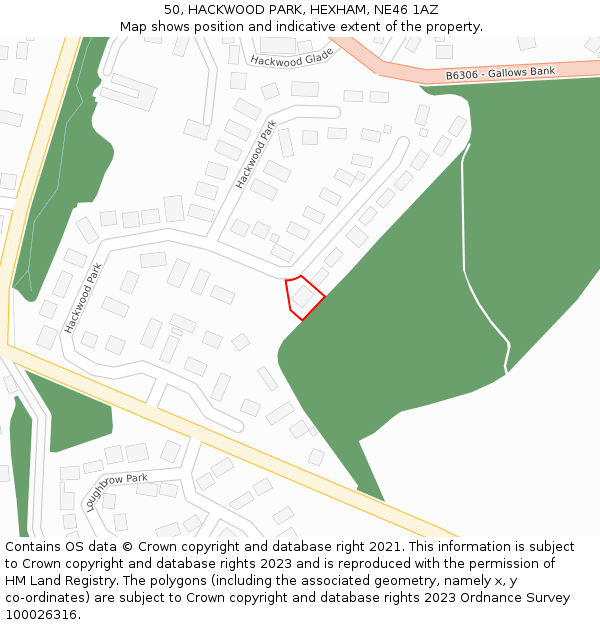 50, HACKWOOD PARK, HEXHAM, NE46 1AZ: Location map and indicative extent of plot