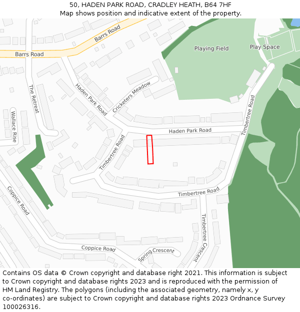 50, HADEN PARK ROAD, CRADLEY HEATH, B64 7HF: Location map and indicative extent of plot