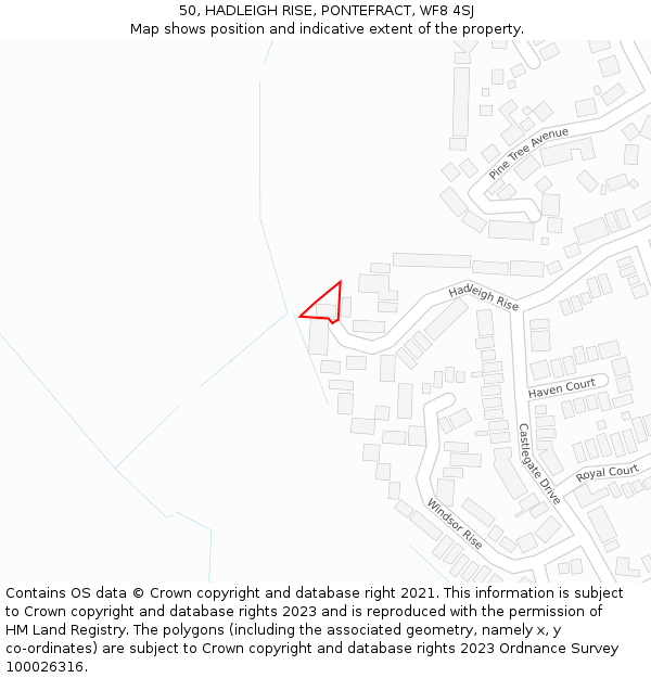 50, HADLEIGH RISE, PONTEFRACT, WF8 4SJ: Location map and indicative extent of plot