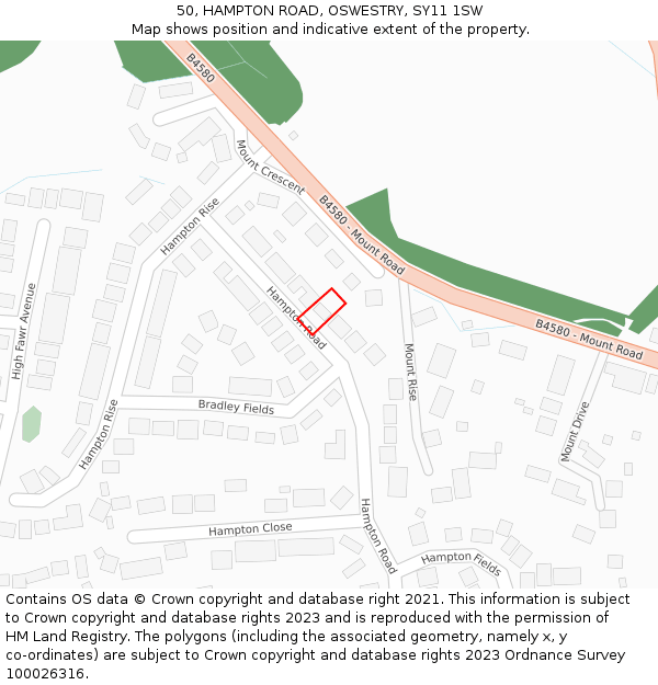 50, HAMPTON ROAD, OSWESTRY, SY11 1SW: Location map and indicative extent of plot