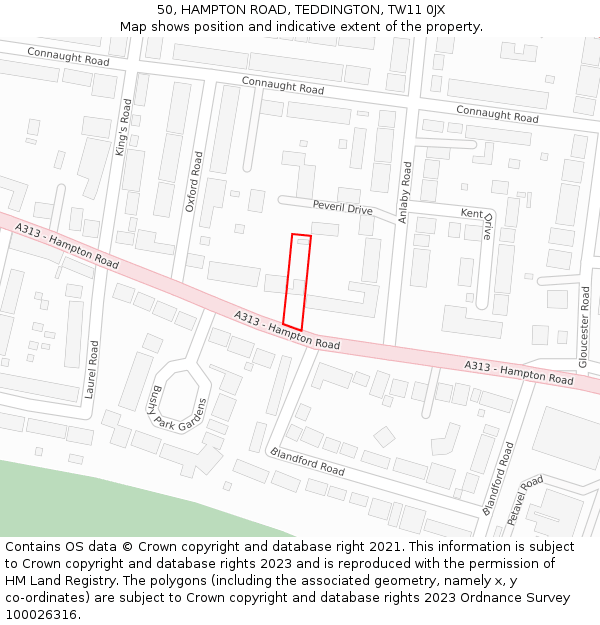 50, HAMPTON ROAD, TEDDINGTON, TW11 0JX: Location map and indicative extent of plot