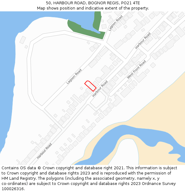 50, HARBOUR ROAD, BOGNOR REGIS, PO21 4TE: Location map and indicative extent of plot