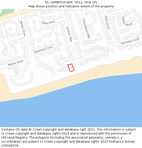 50, HARBOUR WAY, HULL, HU9 1PL: Location map and indicative extent of plot