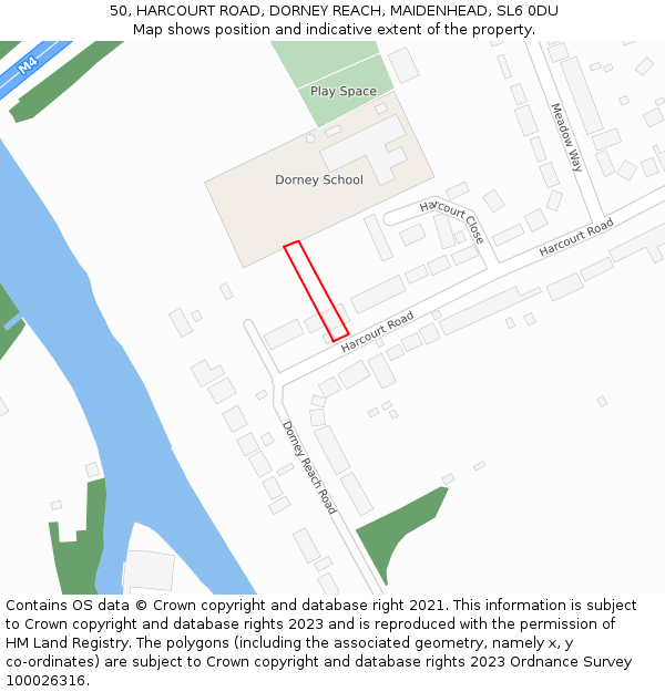 50, HARCOURT ROAD, DORNEY REACH, MAIDENHEAD, SL6 0DU: Location map and indicative extent of plot