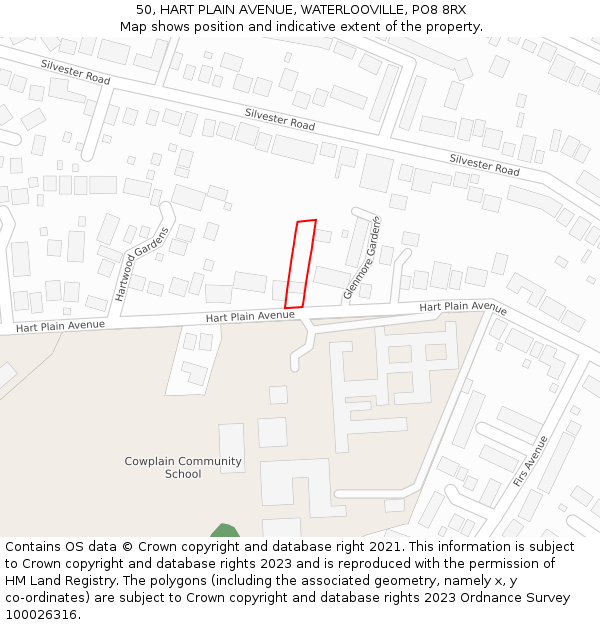 50, HART PLAIN AVENUE, WATERLOOVILLE, PO8 8RX: Location map and indicative extent of plot