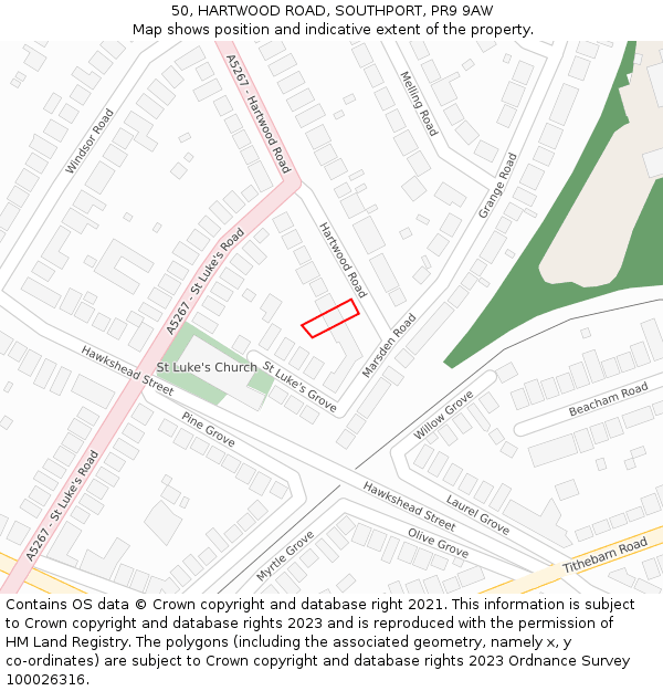 50, HARTWOOD ROAD, SOUTHPORT, PR9 9AW: Location map and indicative extent of plot