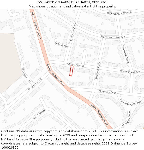 50, HASTINGS AVENUE, PENARTH, CF64 2TG: Location map and indicative extent of plot