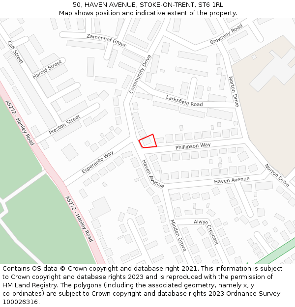50, HAVEN AVENUE, STOKE-ON-TRENT, ST6 1RL: Location map and indicative extent of plot