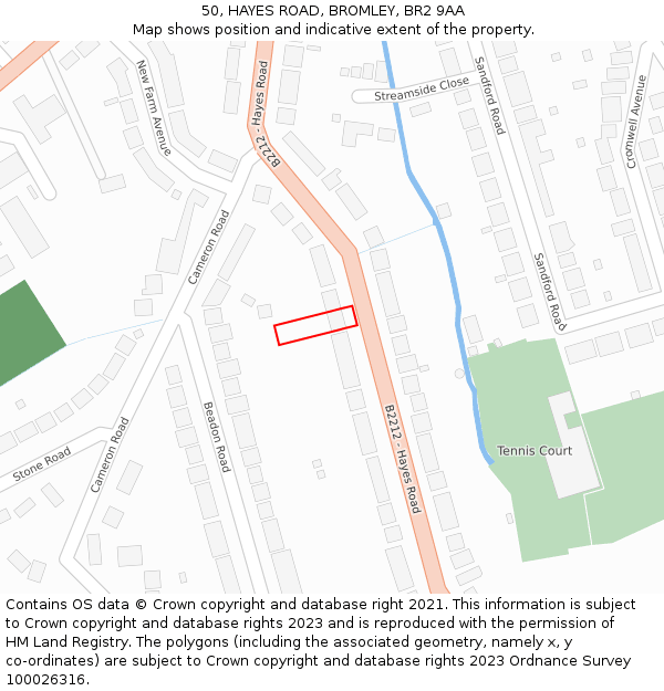 50, HAYES ROAD, BROMLEY, BR2 9AA: Location map and indicative extent of plot