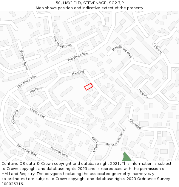 50, HAYFIELD, STEVENAGE, SG2 7JP: Location map and indicative extent of plot