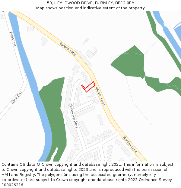 50, HEALDWOOD DRIVE, BURNLEY, BB12 0EA: Location map and indicative extent of plot