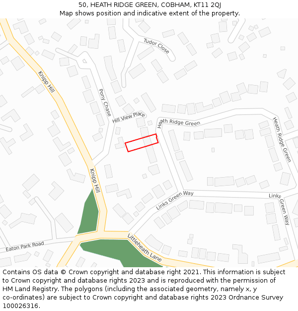 50, HEATH RIDGE GREEN, COBHAM, KT11 2QJ: Location map and indicative extent of plot