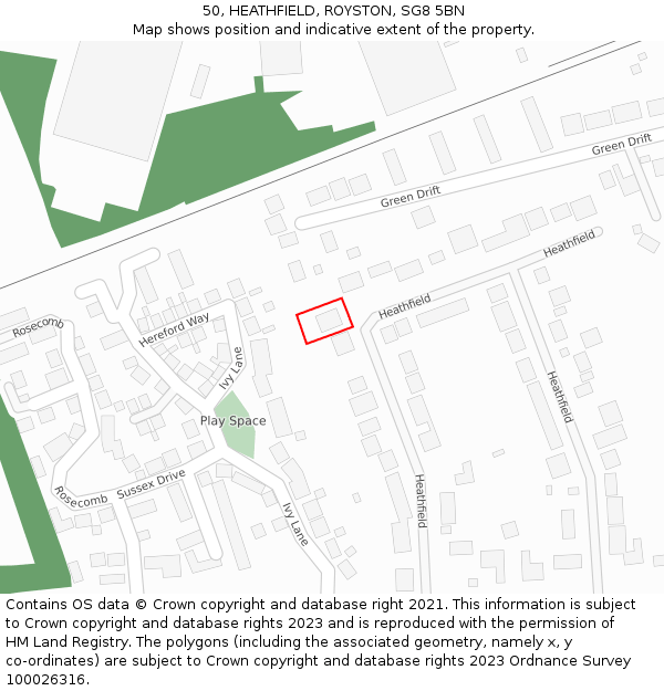 50, HEATHFIELD, ROYSTON, SG8 5BN: Location map and indicative extent of plot