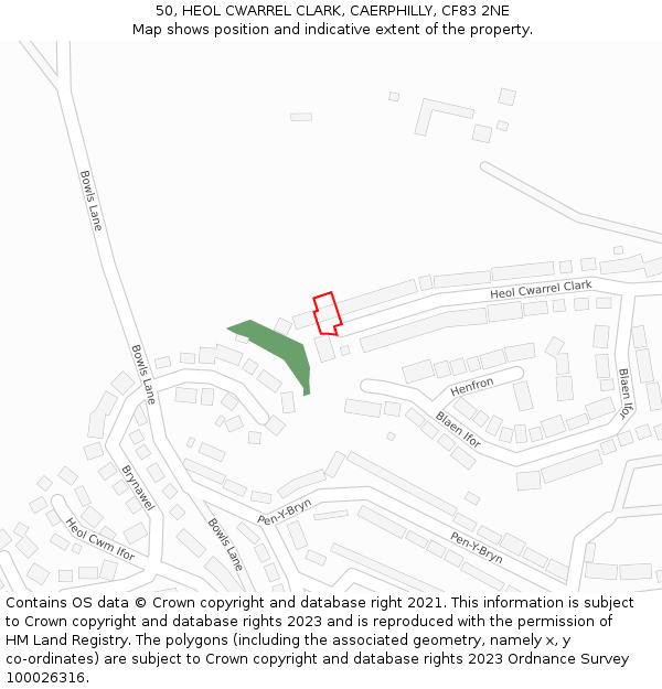 50, HEOL CWARREL CLARK, CAERPHILLY, CF83 2NE: Location map and indicative extent of plot