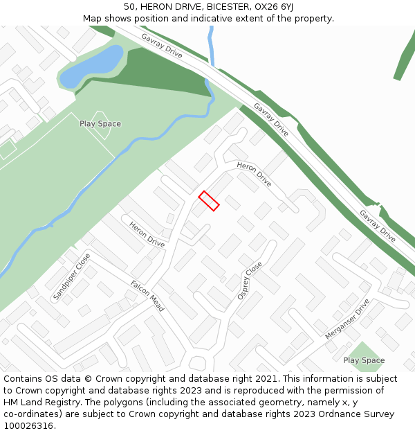 50, HERON DRIVE, BICESTER, OX26 6YJ: Location map and indicative extent of plot