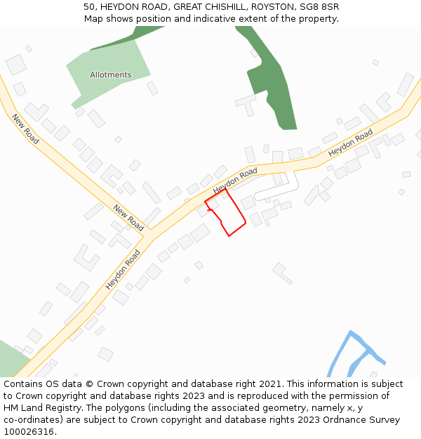 50, HEYDON ROAD, GREAT CHISHILL, ROYSTON, SG8 8SR: Location map and indicative extent of plot