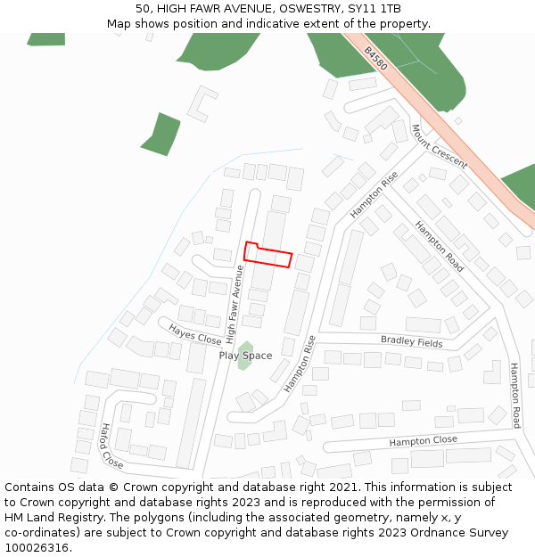 50, HIGH FAWR AVENUE, OSWESTRY, SY11 1TB: Location map and indicative extent of plot