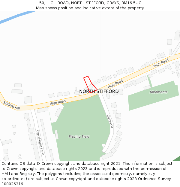 50, HIGH ROAD, NORTH STIFFORD, GRAYS, RM16 5UG: Location map and indicative extent of plot