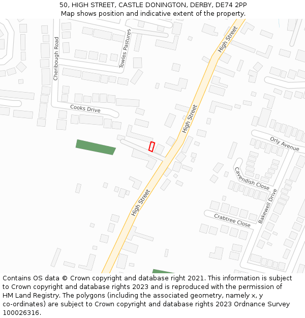 50, HIGH STREET, CASTLE DONINGTON, DERBY, DE74 2PP: Location map and indicative extent of plot