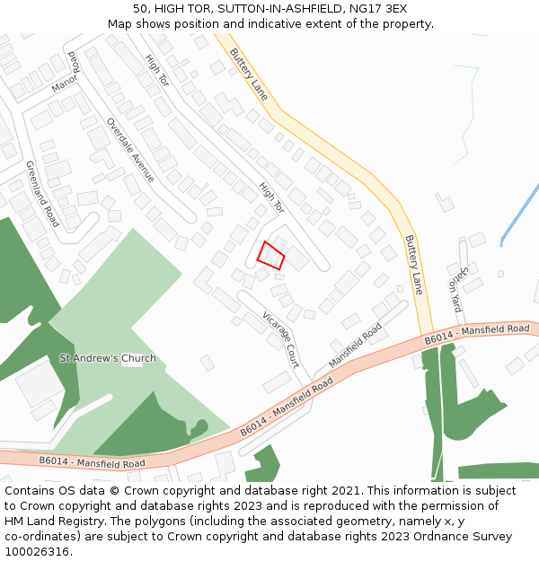 50, HIGH TOR, SUTTON-IN-ASHFIELD, NG17 3EX: Location map and indicative extent of plot