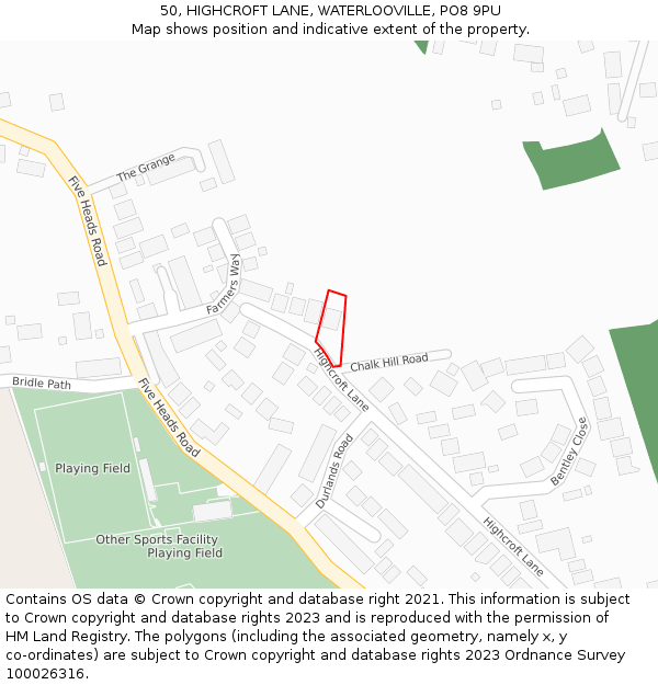 50, HIGHCROFT LANE, WATERLOOVILLE, PO8 9PU: Location map and indicative extent of plot