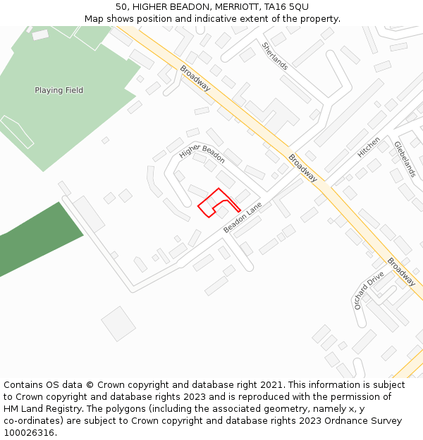 50, HIGHER BEADON, MERRIOTT, TA16 5QU: Location map and indicative extent of plot