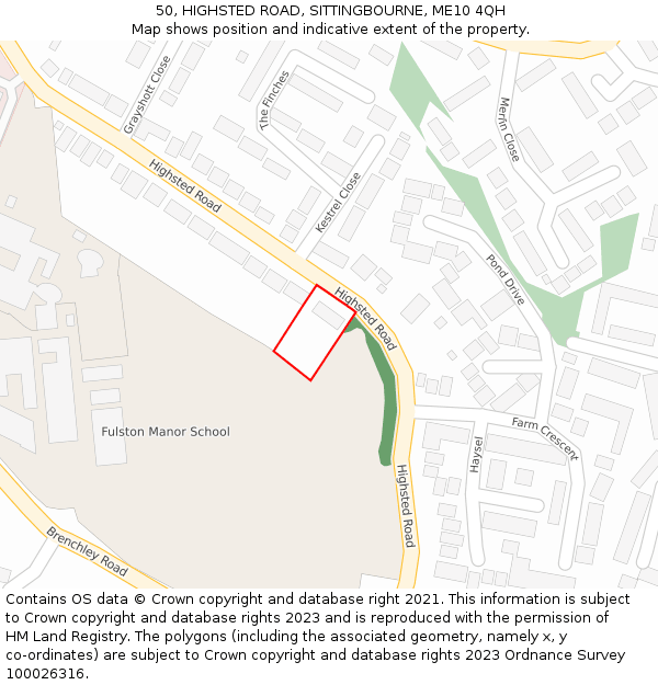 50, HIGHSTED ROAD, SITTINGBOURNE, ME10 4QH: Location map and indicative extent of plot